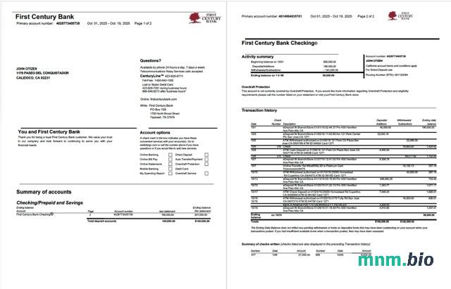 USA Fifth Third wyciąg z konta bankowego szablon Worda i PDF, 2 stronas